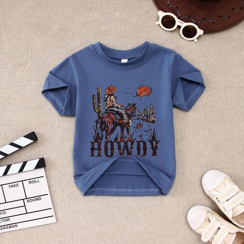 Howdy Shirts Toddler Baby Boys Rodeo Cowboy T-Shirt Western Retro Graphic Summer Tees Short Sleeve Tops in Saudi Arabia