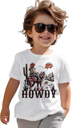 Howdy Shirts Toddler Baby Boys Rodeo Cowboy T-Shirt Western Retro Graphic Summer Tees Short Sleeve Tops in Saudi Arabia
