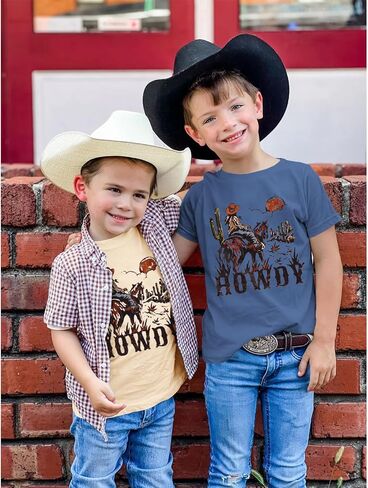 تي شيرت Ritatte للأطفال الصغار من ماركة Howdy تي شيرت برسومات كاوبوي غربية عتيقة بأكمام قصيرة للصيف من القطن in Kuwait