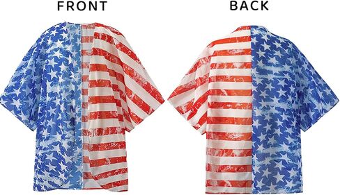 كارديجان كيمونو صيفي للسيدات بعلم أمريكي في الرابع من يوليو، ملابس سباحة، قمصان وطنية باللونين الأحمر والأبيض والأزرق in Kuwait