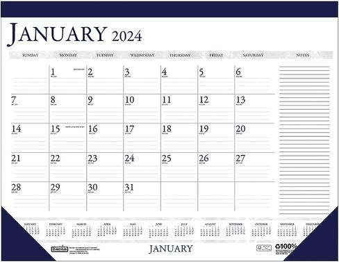 2024 House of Doolittle Compact 18.5-inch x 13-inch Monthly Desk Pad Calendar, White/Blue (1646-24) in Saudi Arabia