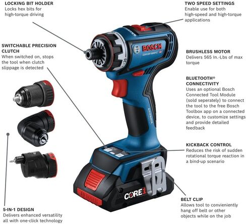 BOSCH GSR18V-800FCB24 مثقاب/مشغل 18 فولت مع نظام Flexiclick® 5 في 1 و(1) بطارية طاقة متقدمة CORE18V® 4 Ah in Saudi Arabia