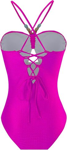 IMEKIS Women One Piece Swimsuit with Sarong Set 2024 Trendy Halter Lace Up Swimwear Colorblock Coverup Vocation Outfit in Saudi Arabia