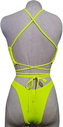 JUMISEE Women's Neon Shiny Hologram Strappy Bikini Sexy Halter Wrap Around Swimwear Thong Bathing Suit for Rave Party in Saudi Arabia