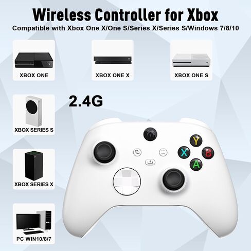 Wireless Controller 2.4GHZ Compatible with Xbox One X/S,Xbox Series X/S,PC Windows 7/8/10, Gaming Gamepad with 2.4GHZ Adapter/Share Button/3.5mm Headphone Jack(White) in Saudi Arabia