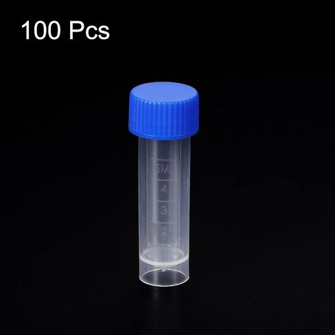 PATIKIL 5mL Plastic Test Tubes, 15 Pack Frozen Container Storage Blue Screw Cap for Lab Laboratory Science, Clear in Saudi Arabia