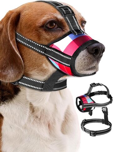 كمامة بيست اب للكلاب الكبيرة، كمامات ناعمة مضادة للعض والنباح والمضغ مع ياقة وثلاثة أشرطة عاكسة، تسمح بالشرب كمامة قماشية قابلة للتعديل للكلاب متوسطة الحجم - ML in Kuwait