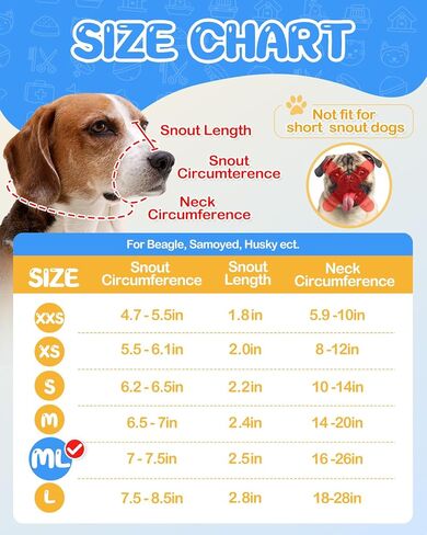 كمامة بيست اب للكلاب الكبيرة، كمامات ناعمة مضادة للعض والنباح والمضغ مع ياقة وثلاثة أشرطة عاكسة، تسمح بالشرب كمامة قماشية قابلة للتعديل للكلاب متوسطة الحجم - ML in Kuwait