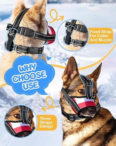 كمامة بيست اب للكلاب الكبيرة، كمامات ناعمة مضادة للعض والنباح والمضغ مع ياقة وثلاثة أشرطة عاكسة، تسمح بالشرب كمامة قماشية قابلة للتعديل للكلاب متوسطة الحجم - ML in Kuwait
