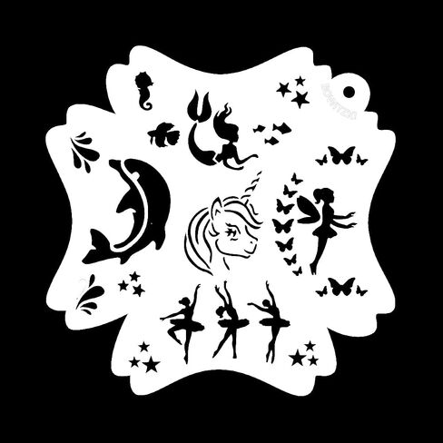 استنسل طلاء الوجه القابل لإعادة الاستخدام من Bowitzki لرسم فن الجسم، استنسل الوشم المؤقت لحفلات الهالوين (وحيد القرن) in Kuwait