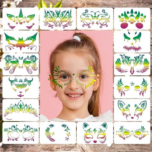 16 pcs Face Paint Stencils for Kids and Adults Face Painting Template,Washable Reusable for Halloween Christmas Party Facial Makeup Tattoo Design Tools for Cosplay School Carnivals(7.87 x 4.72 inch) in Saudi Arabia