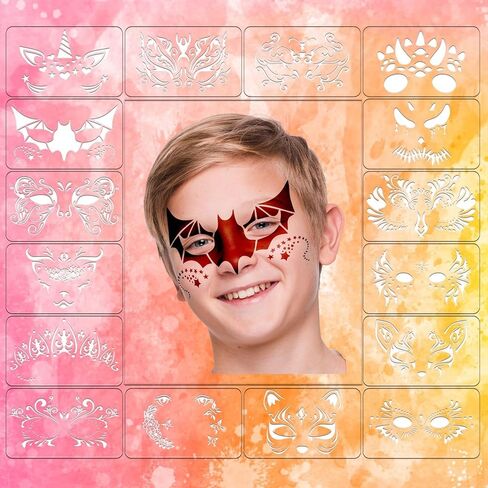 16 pcs Face Paint Stencils for Kids and Adults Face Painting Template,Washable Reusable for Halloween Christmas Party Facial Makeup Tattoo Design Tools for Cosplay School Carnivals(7.87 x 4.72 inch) in Saudi Arabia