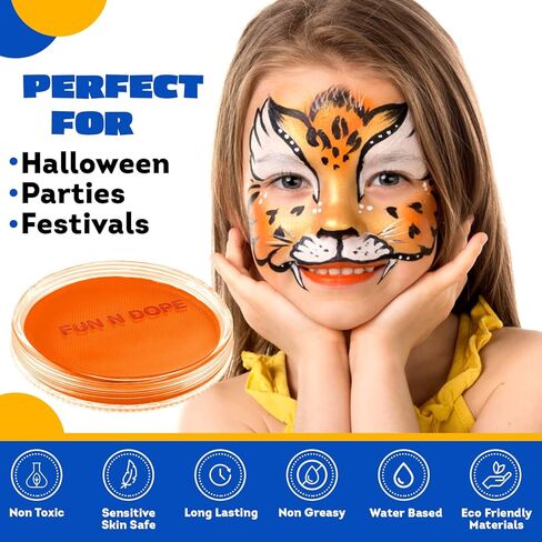 Fun N' Dope - Face Paint for Kids & Adults (Black Matte) - Professional Grade Water Based Non Toxic Body Paint - Face Painting for Halloween Makeup, Parties & Festivals - Sensitive Skin Safe in Kuwait