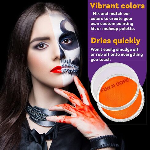 Fun N' Dope - Face Paint for Kids & Adults (Black Matte) - Professional Grade Water Based Non Toxic Body Paint - Face Painting for Halloween Makeup, Parties & Festivals - Sensitive Skin Safe in Kuwait
