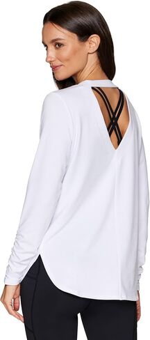 RBX Yoga Top for Women with Cut Out Back, Lightweight French Terry Long Sleeve Open Back Pullover for Casual Wear, Workouts in Saudi Arabia