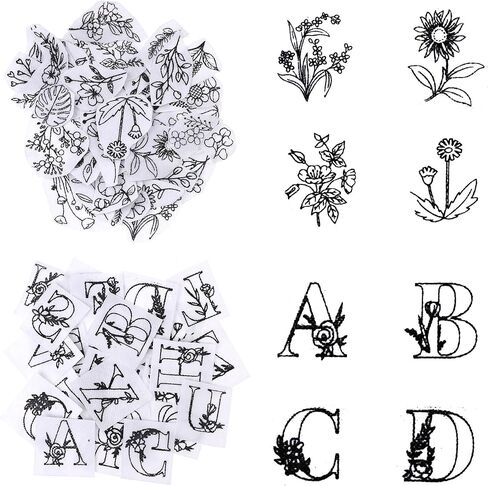 2 Sheets A4 Wash Away Stabilizer for Embroidery, 102 Pcs Embroidery Stabilizer with Pre-Printed Letter Flower Patterns, Adhesive Water Soluble Embroidery Paper for Hand Sewing Lover Beginners in Saudi Arabia