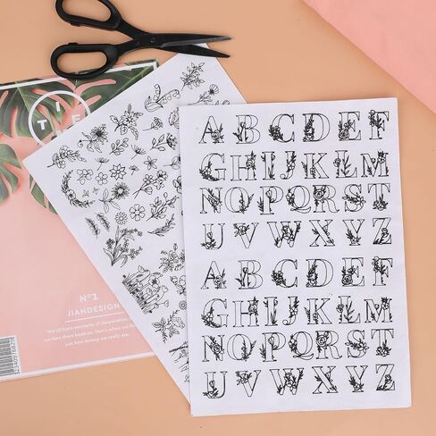 2 Sheets A4 Wash Away Stabilizer for Embroidery, 102 Pcs Embroidery Stabilizer with Pre-Printed Letter Flower Patterns, Adhesive Water Soluble Embroidery Paper for Hand Sewing Lover Beginners in Saudi Arabia