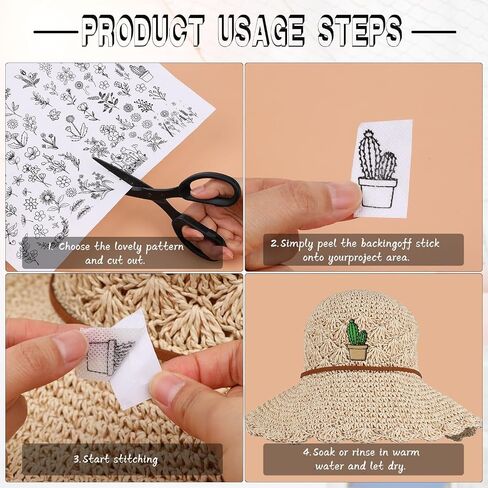 2 Sheets A4 Wash Away Stabilizer for Embroidery, 102 Pcs Embroidery Stabilizer with Pre-Printed Letter Flower Patterns, Adhesive Water Soluble Embroidery Paper for Hand Sewing Lover Beginners in Saudi Arabia