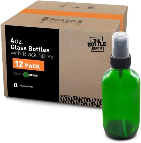 The Bottle Depot - 12 Pack - 4 oz Glass Spray Bottle - Green - 22-400 Neck Finish - Boston Round Bottles - UV Rays Protection in Saudi Arabia