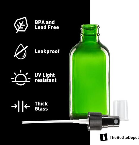 The Bottle Depot - 12 Pack - 4 oz Glass Spray Bottle - Green - 22-400 Neck Finish - Boston Round Bottles - UV Rays Protection in Saudi Arabia