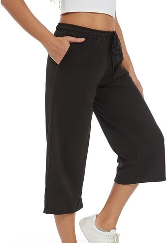 Capri Pants for Women, Loose Wide Leg Yoga Pants, Drawstring Capris Sweatpants, Womens Workout Pants with Pockets in Saudi Arabia