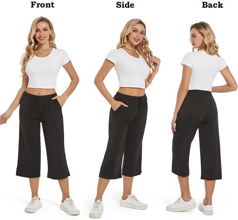 Capri Pants for Women, Loose Wide Leg Yoga Pants, Drawstring Capris Sweatpants, Womens Workout Pants with Pockets in Saudi Arabia