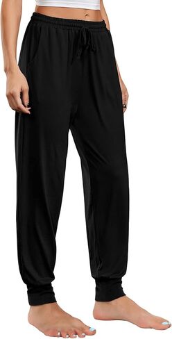 بنطلون رياضي لليوجا للسيدات من Annenmy سروال رياضي مريح برباط للركض عالي الخصر مع جيوب أسود XXL in Kuwait