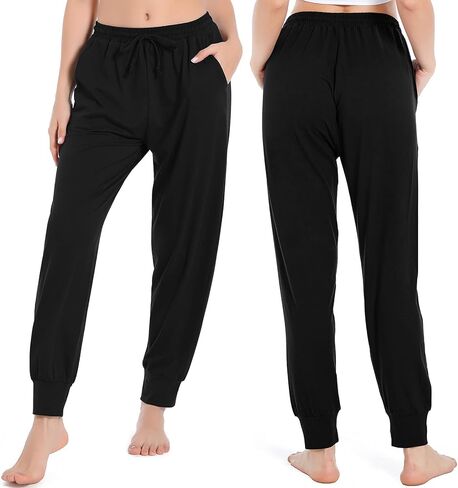 بنطلون رياضي لليوجا للسيدات من Annenmy سروال رياضي مريح برباط للركض عالي الخصر مع جيوب أسود XXL in Kuwait