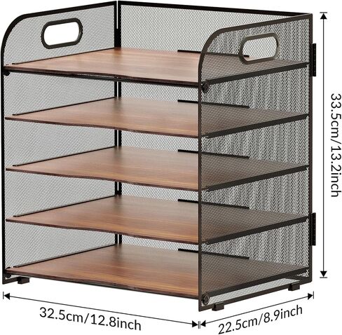 LUCYCAZ Wood Desk Organizer - 5 Tier Desk Organizer with Handle, Mesh Paper/File Organizer for Desk, Paper Tray Desk Organizers and Accessories for Office Supplies Black in Kuwait