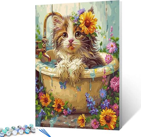 Cute Pig with Flower in a Bathtub Paint by Numbers Kits 16x20 inch Canvas Cute Farmhouse Animal Flowers DIY Oil Painting for Adults Beginner with Brushes Acrylic Pigment Drawings Gift(without Frame) in Saudi Arabia