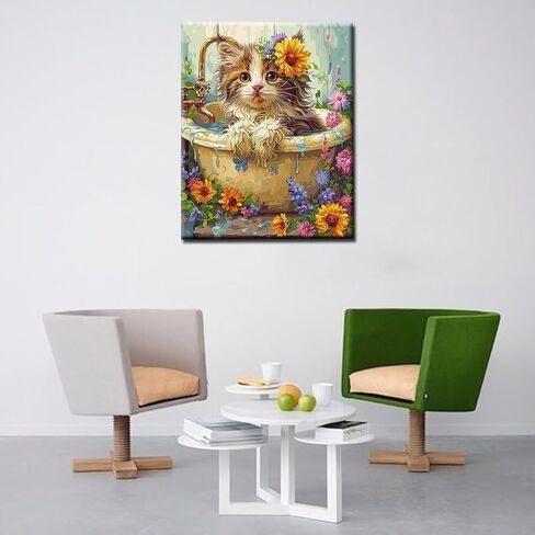 Cute Pig with Flower in a Bathtub Paint by Numbers Kits 16x20 inch Canvas Cute Farmhouse Animal Flowers DIY Oil Painting for Adults Beginner with Brushes Acrylic Pigment Drawings Gift(without Frame) in Saudi Arabia