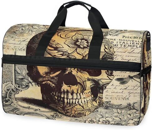 خمر القوطية الجمجمة رئيس السفر حقيبة القماش الخشن للنساء الرجال الرياضة رياضة حمل حقيبة مع مقصورة الأحذية عطلة نهاية الأسبوع بين عشية وضحاها حقيبة كتف in Kuwait