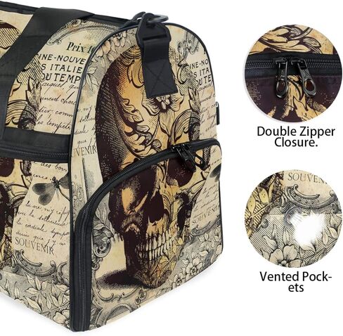 خمر القوطية الجمجمة رئيس السفر حقيبة القماش الخشن للنساء الرجال الرياضة رياضة حمل حقيبة مع مقصورة الأحذية عطلة نهاية الأسبوع بين عشية وضحاها حقيبة كتف in Kuwait