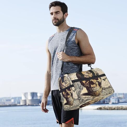 خمر القوطية الجمجمة رئيس السفر حقيبة القماش الخشن للنساء الرجال الرياضة رياضة حمل حقيبة مع مقصورة الأحذية عطلة نهاية الأسبوع بين عشية وضحاها حقيبة كتف in Kuwait