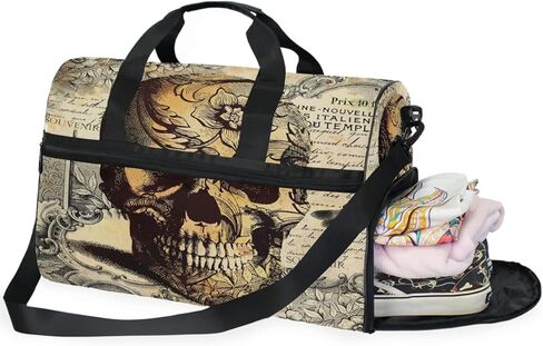 Vintage Gothic Skull Head Travel Duffel Bag for Women Men Sports Gym Tote Bag with Shoes Compartment Weekender Overnight Shoulder Bag in Saudi Arabia