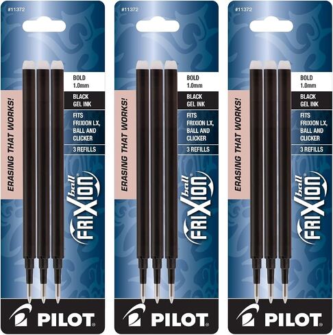PILOT FriXion Erasable Gel Ink Refills, 1.0mm Bold Point, Black Ink, 9 Refills in Saudi Arabia