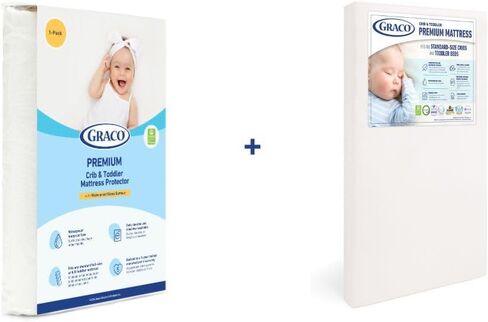 حزمة قيمة لمراتب الأطفال الفاخرة والحزمة الواقية من Graco (عبوة واحدة) - تتضمن مرتبة سرير أطفال معتمدة من GREENGUARD وفراش للأطفال الصغار، وواقي مرتبة مقاوم للماء معتمد من GREENGUARD Gold، يناسب أسرّة الأطفال القياسية in Kuwait