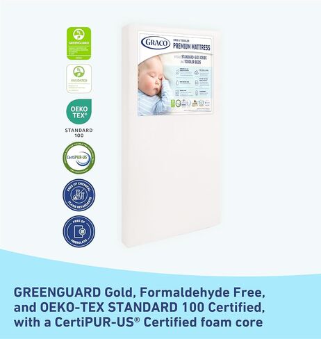 حزمة قيمة لمراتب الأطفال الفاخرة والحزمة الواقية من Graco (عبوة واحدة) - تتضمن مرتبة سرير أطفال معتمدة من GREENGUARD وفراش للأطفال الصغار، وواقي مرتبة مقاوم للماء معتمد من GREENGUARD Gold، يناسب أسرّة الأطفال القياسية in Kuwait