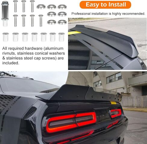 جناح خلفي من Bonbo يناسب دودج تشالنجر 2008-2014 SRT RT SXT SE Hellcat Scat Pack، جناح خلفي من النوع الإضافي مكون من قطعتين مع أداة RivNut (أسود لامع) in Saudi Arabia