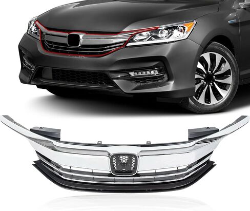 YLT AUTO Fit 2016-2017 لسيارة Honda Accord LX EX Sedan 4DR غطاء أمامي ممتص الصدمات العلوي استبدال طقم كفن أسود غطاء شبكي أمامي مدخل هواء مع زخرفة الكروم in Kuwait