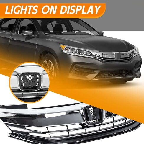 YLT AUTO Fit 2016-2017 لسيارة Honda Accord LX EX Sedan 4DR غطاء أمامي ممتص الصدمات العلوي استبدال طقم كفن أسود غطاء شبكي أمامي مدخل هواء مع زخرفة الكروم in Kuwait