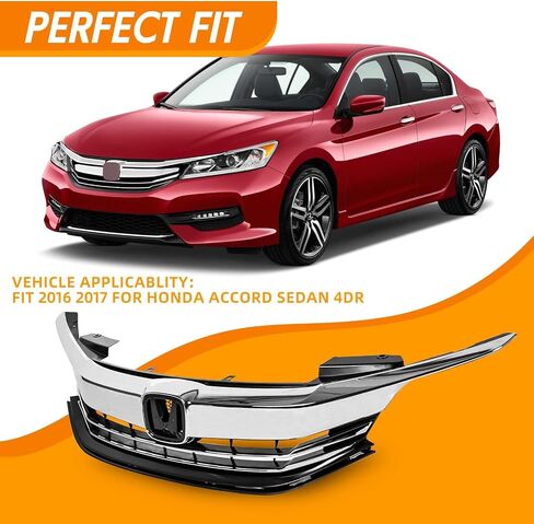 YLT AUTO Fit 2016-2017 لسيارة Honda Accord LX EX Sedan 4DR غطاء أمامي ممتص الصدمات العلوي استبدال طقم كفن أسود غطاء شبكي أمامي مدخل هواء مع زخرفة الكروم in Kuwait