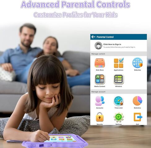 7inch Tablet for Kids Android 11 Tablets 3GB 32GB Parental Control Children Learning Toddler Tablet with Shockproof Kickstand Case, GMS Certified, Bluetooh, FM, with Kids YouTube APPs in Kuwait