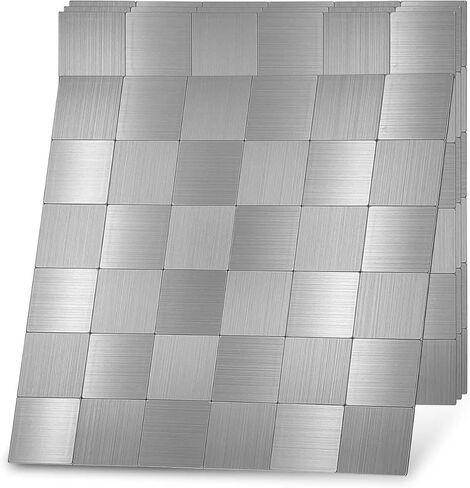 12-Pack 12'' X 12'' Kitchen Backsplash Tiles, Metallic Metal Linear Peel and Stick Backsplash Mosaic Tile Brushed Aluminum Wall Tile in Saudi Arabia