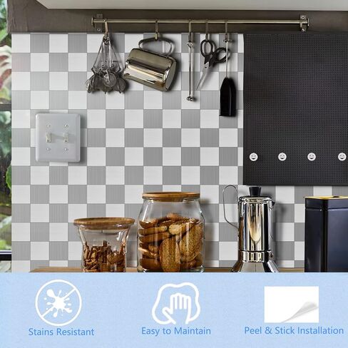 12-Pack 12'' X 12'' Kitchen Backsplash Tiles, Metallic Metal Linear Peel and Stick Backsplash Mosaic Tile Brushed Aluminum Wall Tile in Saudi Arabia
