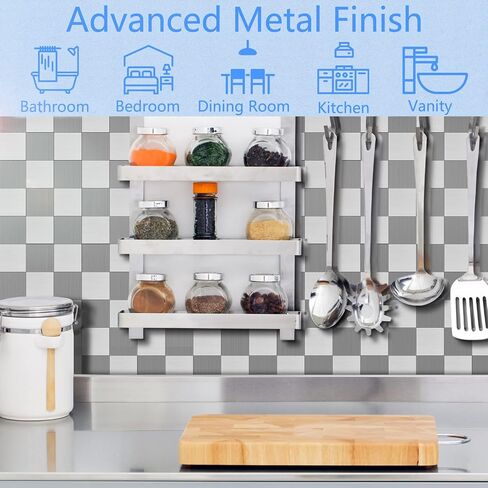 12-Pack 12'' X 12'' Kitchen Backsplash Tiles, Metallic Metal Linear Peel and Stick Backsplash Mosaic Tile Brushed Aluminum Wall Tile in Saudi Arabia