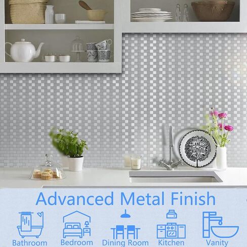 12-Pack 12'' X 12'' Kitchen Backsplash Tiles, Metallic Metal Linear Peel and Stick Backsplash Mosaic Tile Brushed Aluminum Wall Tile in Saudi Arabia