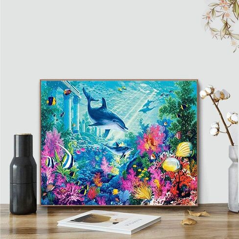 طلاء كيميلي بالأرقام للبالغين والأطفال، طلاء دولفين بالأرقام، طلاء أكريليك دولفين بالأرقام، مجموعة طلاء حيوانات البحر، جدار المنزل، غرفة المعيشة، غرفة النوم، ديكور عالم بحر الدلافين in Kuwait