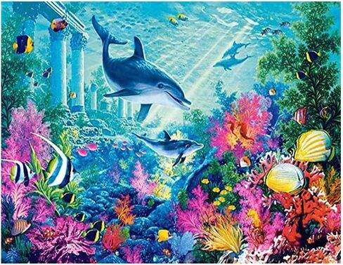 طلاء كيميلي بالأرقام للبالغين والأطفال، طلاء دولفين بالأرقام، طلاء أكريليك دولفين بالأرقام، مجموعة طلاء حيوانات البحر، جدار المنزل، غرفة المعيشة، غرفة النوم، ديكور عالم بحر الدلافين in Kuwait
