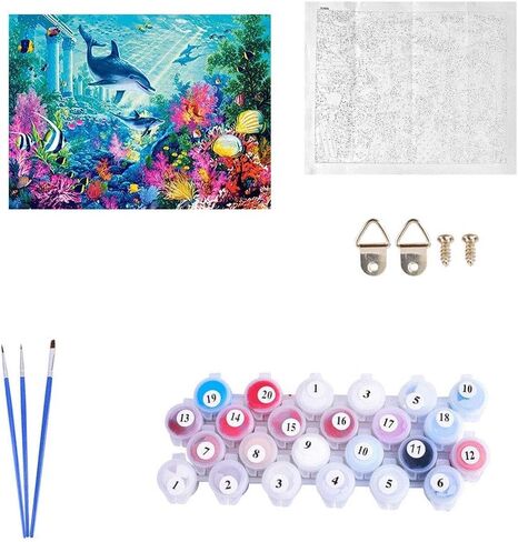طلاء كيميلي بالأرقام للبالغين والأطفال، طلاء دولفين بالأرقام، طلاء أكريليك دولفين بالأرقام، مجموعة طلاء حيوانات البحر، جدار المنزل، غرفة المعيشة، غرفة النوم، ديكور عالم بحر الدلافين in Kuwait